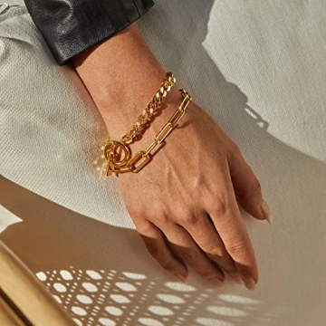 FRUMOS 18K Gold Plated Paperclip Bracelet for Women