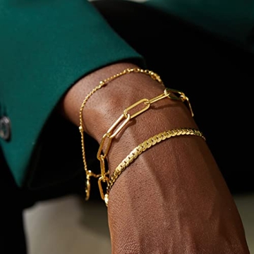 FRUMOS 18K Gold Plated Paperclip Bracelet for Women