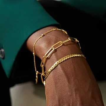 FRUMOS 18K Gold Plated Paperclip Bracelet for Women