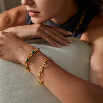 FRUMOS 18K Gold Plated Paperclip Bracelet for Women