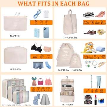 9 Set Packing Cubes for Suitcases, kingdalux Travel Luggage Packing Organizers with Laundry Bag, Compression Storage Shoe Bag, Makeup Bag, Clothing Underwear Bag, for Man & Woman