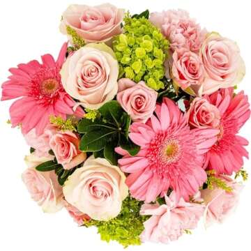 Sweet Angel in Opal Vase | Pink, Peach Aquabloom Arrangement | Arabella Bouquets | Real Fresh Flower...