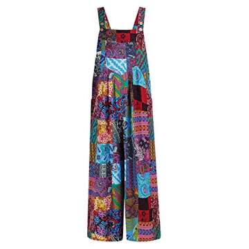 Women Summer Casual Overalls Multicolor Boho Style Sleeveless Suspender Jumpsuit with Pockets for Girls (Blue , Medium )