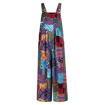 Women Summer Casual Overalls Multicolor Boho Style Sleeveless Suspender Jumpsuit with Pockets for Girls (Blue , Medium )
