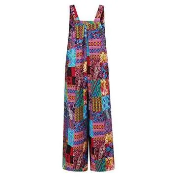 Women Summer Casual Overalls Multicolor Boho Style Sleeveless Suspender Jumpsuit with Pockets for Girls (Blue , Medium )