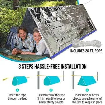 TEBRION Emergency Mylar Tent for 2 Adults & Blankets Set