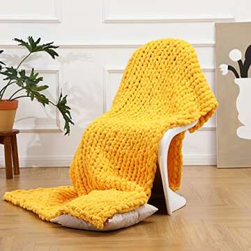 Comtest Chunky Knit Blanket Handmade Soft Throw Blanket Cozy and Warm Cable Knit Blanket for Sofa ＆Home Decor, Turmeric 40x60 in（Love Seat）