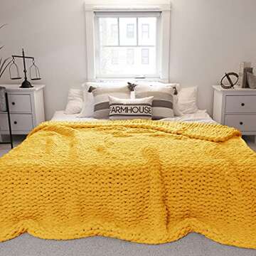 Comtest Chunky Knit Blanket Handmade Soft Throw Blanket Cozy and Warm Cable Knit Blanket for Sofa ＆Home Decor, Turmeric 40x60 in（Love Seat）