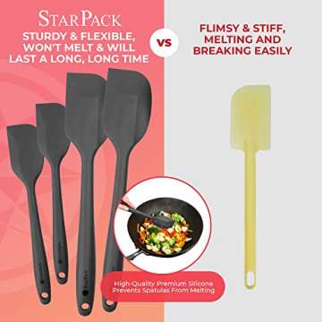 StarPack Basics Silicone Spatula Set (2 Small, 2 Large), High Heat Resistant to 480°F, Hygienic One...