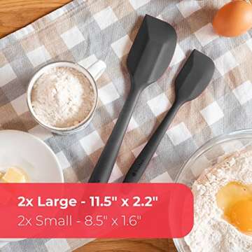 StarPack Basics Silicone Spatula Set (2 Small, 2 Large), High Heat Resistant to 480°F, Hygienic One Piece Design, Non Stick Rubber Cooking Utensil Set (Gray Black)