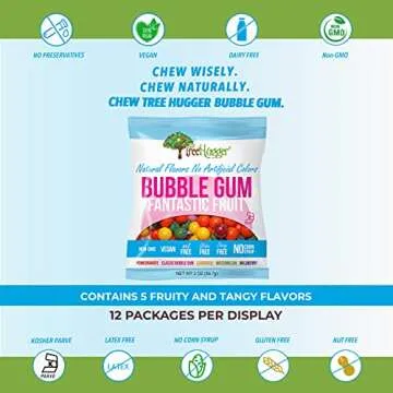 Tree Hugger Fantastic Fruit Bubble Gum, Natural Flavors, No Artificial Colors, 2 Ounce (Pack of 12)