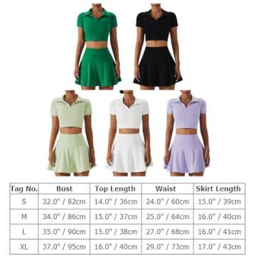 ABOCIW Tennis Outfits for Women 2 Piece High Waist Pleated Tennis Skirt with Shorts and Pockets Short Sleeve Crop Golf Skort Skirt Athletic Workout Outfits Skirts Sets Light Blue Medium