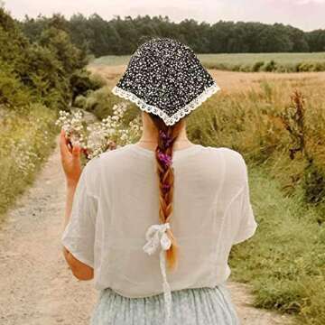 CHLINS Floral Chiffon Hair Bandanas - 3 PCS Triangle Head Scarves With Ties for Women (Black, Yellow, White)