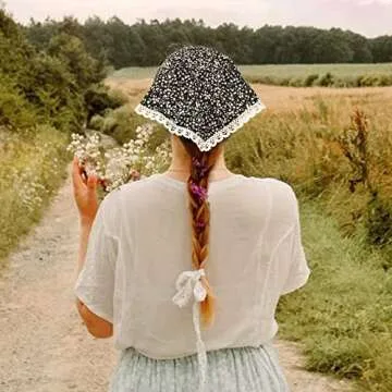 CHLINS Floral Chiffon Hair Bandanas - 3 PCS Triangle Head Scarves With Ties for Women (Black, Yellow, White)