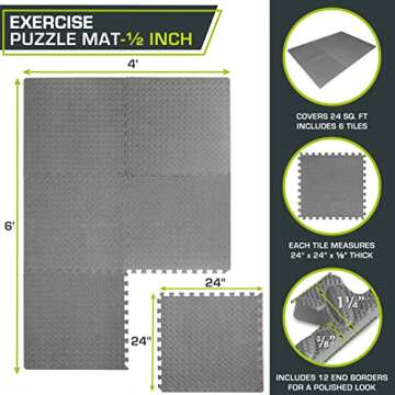 ProsourceFit Puzzle Exercise Mat ½ in, EVA Interlocking Foam Floor Tiles for Home Gym, Mat for Home...