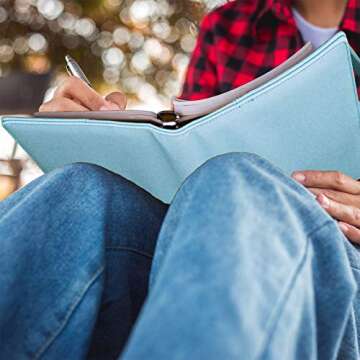 Antner A5 PU Leather Binder 6 Ring Notebook Photocard Budget Binder Cover for A5 Refill Paper, Refillable Loose Leaf Personal Planner Organizer Binder with Magnetic Buckle, Mint Blue