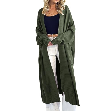 Danedvi Womens Long Cardigan Sweaters 2024 Fall Chunky Knit Oversized Slouchy Open Front Warm Coats with Pockets Army Green