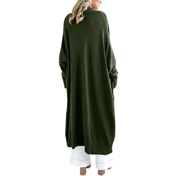 Danedvi Womens Long Cardigan Sweaters 2024 Fall Chunky Knit Oversized Slouchy Open Front Warm Coats with Pockets Army Green