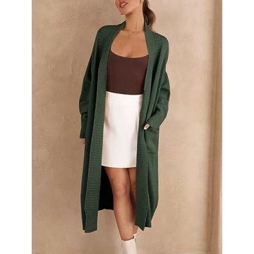 Danedvi Womens Long Cardigan Sweaters 2024 Fall Chunky Knit Oversized Slouchy Open Front Warm Coats with Pockets Army Green