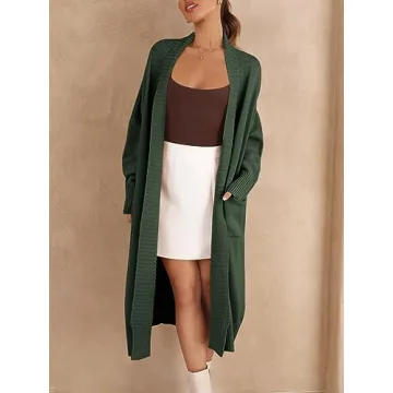 Danedvi Womens Long Cardigan Sweaters 2024 Fall Chunky Knit Oversized Slouchy Open Front Warm Coats with Pockets Army Green
