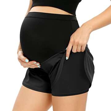 POSHGLAM Women‘s Maternity Shorts Over Belly Workout Running Casual Summer Pregnancy Shorts(Black, Large)