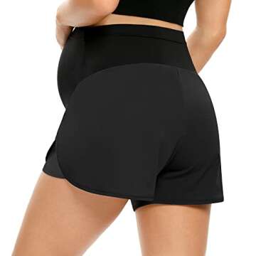 POSHGLAM Women‘s Maternity Shorts Over Belly Workout Running Casual Summer Pregnancy Shorts(Black, Large)