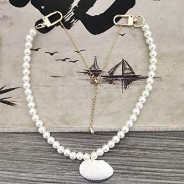 Conch Necklace 8mm Round Imitation Pearl Choker Necklace for Women Natural Shell Pearl Beaded Necklace Bridesmaid Pearl Bag Chain Jewelry Gifts(style03)