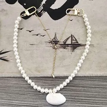 Conch Necklace 8mm Round Imitation Pearl Choker Necklace for Women Natural Shell Pearl Beaded Necklace Bridesmaid Pearl Bag Chain Jewelry Gifts(style03)