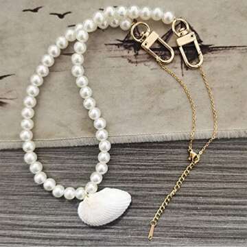Conch Necklace 8mm Round Imitation Pearl Choker Necklace for Women Natural Shell Pearl Beaded Necklace Bridesmaid Pearl Bag Chain Jewelry Gifts(style03)