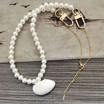 Conch Necklace 8mm Round Imitation Pearl Choker Necklace for Women Natural Shell Pearl Beaded Necklace Bridesmaid Pearl Bag Chain Jewelry Gifts(style03)