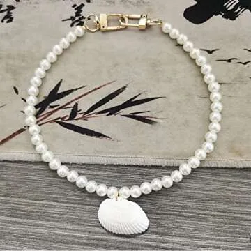 Conch Necklace 8mm Round Imitation Pearl Choker Necklace for Women Natural Shell Pearl Beaded Necklace Bridesmaid Pearl Bag Chain Jewelry Gifts(style03)