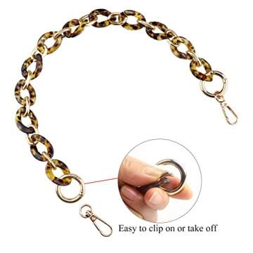 BEAULEGAN Acrylic Purse Chain Handle Strap Replacement for Handbag or Shoulder Bag Set of 2, 15.8 Inches Long (Vintage Amber/Gold)