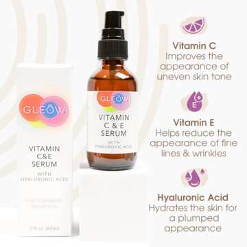 GLEOW Vitamin C Face Serum, Hydrating Vitamin C Serum for Face with Hyaluronic Acid, Suitable For All Skin Types, Targets the Appearance of Dull Spots 2oz