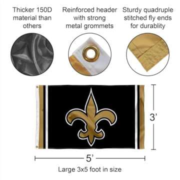 WinCraft New Orleans Saints Large 3x5 Flag – Durable Polyester, Dual-Sided