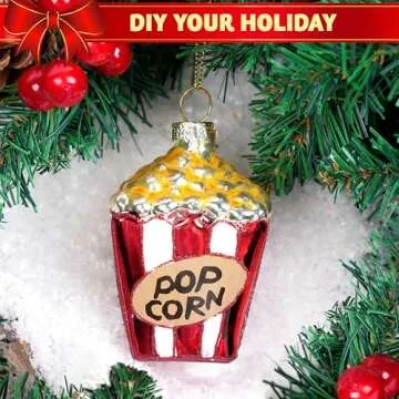 JOIEDOMI Popcorn Snacks Blown Glass Small Funny Mini Christmas Ornaments for Christmas Tree Hanging Ornament Christmas Decorations Indoor Food, Xmas Christmas Party Favors Supplies Cute Presents
