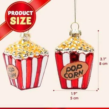 JOIEDOMI Popcorn Snacks Blown Glass Small Funny Mini Christmas Ornaments for Christmas Tree Hanging Ornament Christmas Decorations Indoor Food, Xmas Christmas Party Favors Supplies Cute Presents