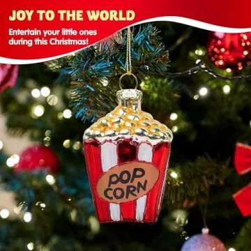 JOIEDOMI Popcorn Snacks Blown Glass Small Funny Mini Christmas Ornaments for Christmas Tree Hanging Ornament Christmas Decorations Indoor Food, Xmas Christmas Party Favors Supplies Cute Presents