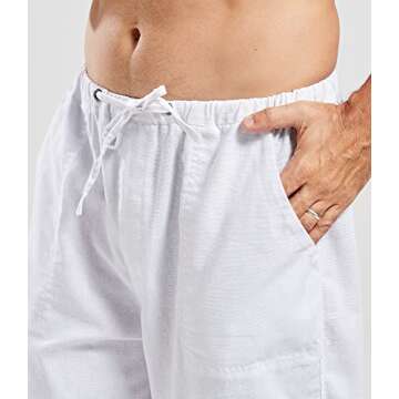 utcoco Qiuse Men's Casual Loose Fit Straight-Legs Stretchy Waist Beach Pants (Medium, White)