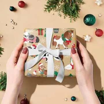 RUSPEPA Kraft Christmas Wrapping Paper Roll - Mini Roll - Christmas Animals Design for Holiday Gift Wrap - 17 Inches X 32.8 Feet