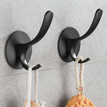 GERUIKE Adhesive Towel Hooks 2 Pack,Matte Black 304 Stainless Steel Hand Towel Hooks for Bathroom Ki...