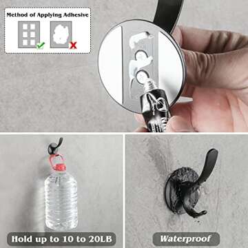 GERUIKE Adhesive Towel Hooks 2 Pack,Matte Black 304 Stainless Steel Hand Towel Hooks for Bathroom Kitchen Wall Mounted Adhesive Coat Robe Clothes Door Hook