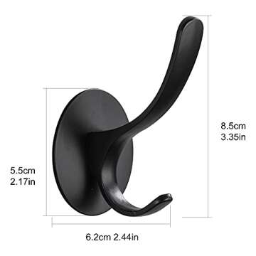 GERUIKE Adhesive Towel Hooks 2 Pack,Matte Black 304 Stainless Steel Hand Towel Hooks for Bathroom Kitchen Wall Mounted Adhesive Coat Robe Clothes Door Hook