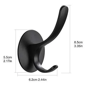 GERUIKE Adhesive Towel Hooks 2 Pack,Matte Black 304 Stainless Steel Hand Towel Hooks for Bathroom Kitchen Wall Mounted Adhesive Coat Robe Clothes Door Hook