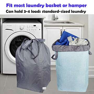 UniLiGis Washable Travel Laundry Bag with Handles and Drawstring, Heavy Duty Large Enough to Hold 3 Loads of Laundry, Fit a Laundry Basket or Clothes Hamper, 27.5x34.5 in,Grey