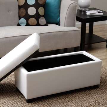 Tiffany Malm Storage Bench. This Furniture Storage Bench Is A Convenient Seating Solution For Any Room In Your Home. Each Storage Ottoman Features A Quilted Faux Leather Design And Ample Space To Complete Any Living Room Furniture Arrangement. (White)