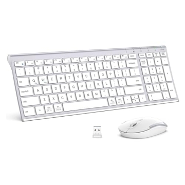 iClever GK03 Wireless Keyboard and Mouse Combo - 2.4G Portable Wireless Keyboard Mouse, Rechargeable Ergonomic Design Full Size Slim Thin Stable Connection Keyboard for Windows 7/8/10, Mac OS