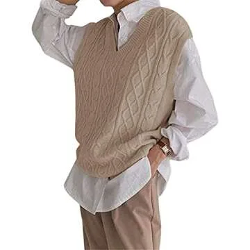 V Neck Sweater Vest Women Soft Oversized Khaki Knit Tops