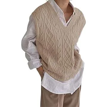 V Neck Sweater Vest Women Soft Oversized Khaki Knit Tops