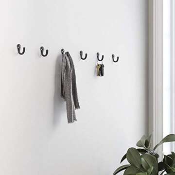 Franklin Brass (5-Pack) Single Wall Hooks 1-Prong Coat/Hat Matte Black Hooks for Hanging Wall Mount ...