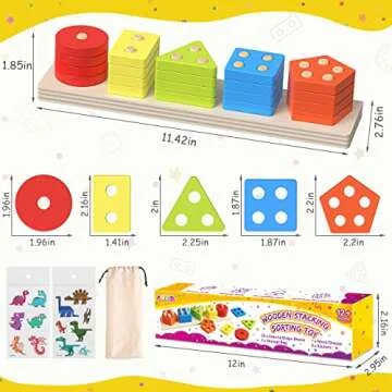 pigipigi Montessori Toys for Toddlers- Wooden Sorting Stacking Blocks for 1 2 3 4 Years Old Baby Boys Girls Learning Shape Color Preschool Educational Activity Game Christmas Birthday Easter Gift